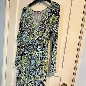 Lilly Pulitzer Long Sleeve Floral Maxi Dress - Green and Blue